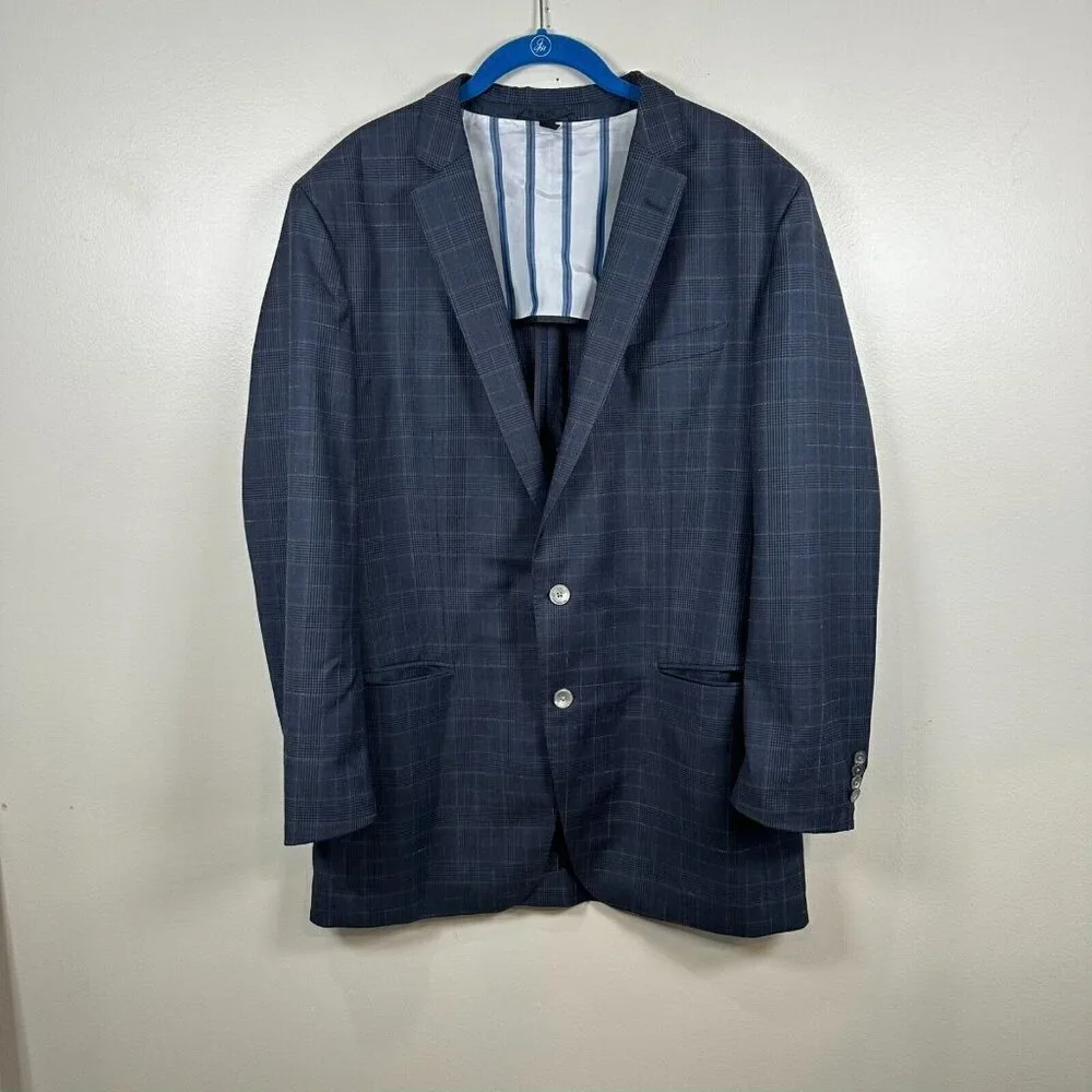 Hugo Boss The James Wool Blazer Jacket Size 44L Blue Plaid Career Business